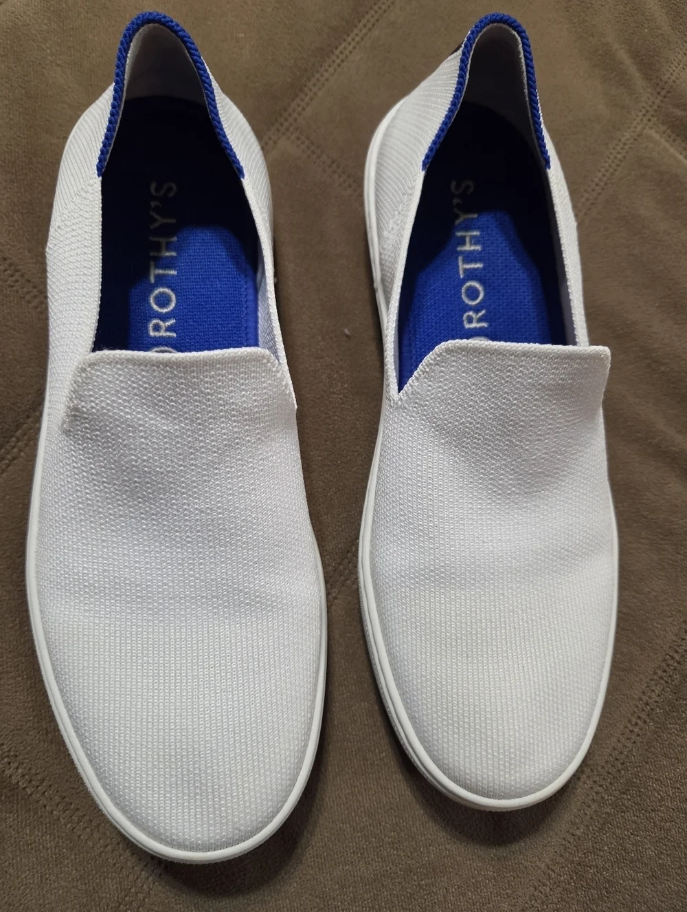 Rothy's  Sleek White and Blue Women's Slip-On Knit Loafer Tennis Shoes. Sz 7